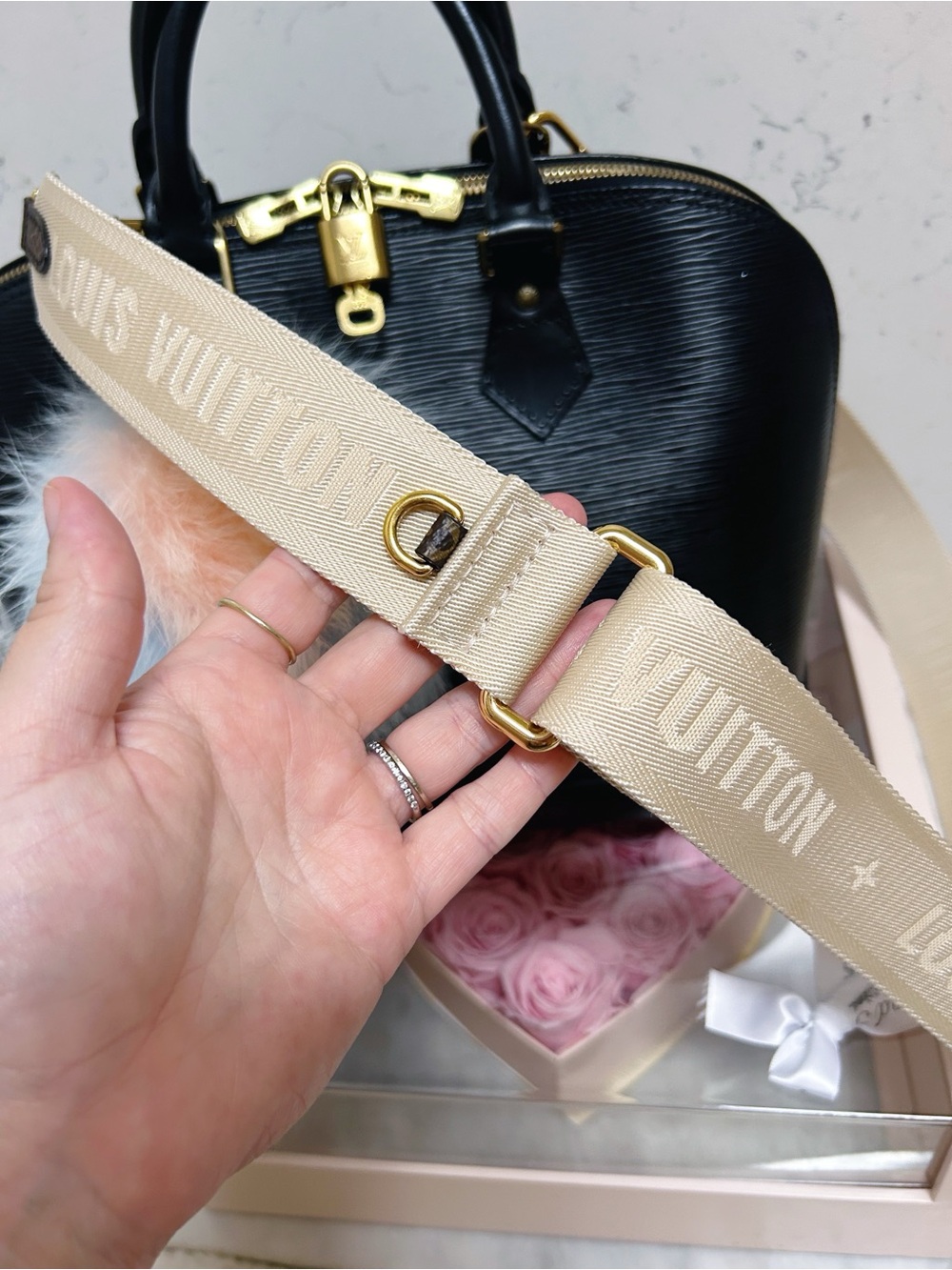 Authentic Louis Vuitton New Jacquard & Monogram Adjustable Creme Shoulder Strap